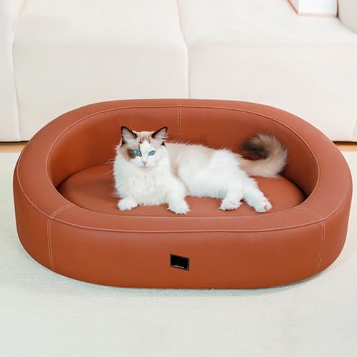 RUYICZB Hundesofa Mordern Hundebett Grosse Hunde Luxus Hunde Couch Sofa Wasserdicht Anti-Angst Hundekorb Katzensofa Mit Kissen Hundecouch Mit Erhöhtem Design,Braun,L von RUYICZB