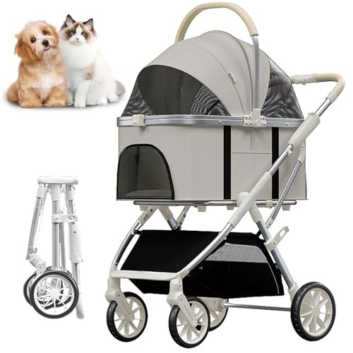 RUYICZB Hundewagen 3In1 Hundebuggy Bis 20Kg Hundebox Transporttasche 360° Große Räder Faltbar Klappbar Haustiere Buggy Netzfenstern & Ablagekorb Jogger Katzenbuggy Für Kleine Hunde Katzen,Weiß von RUYICZB