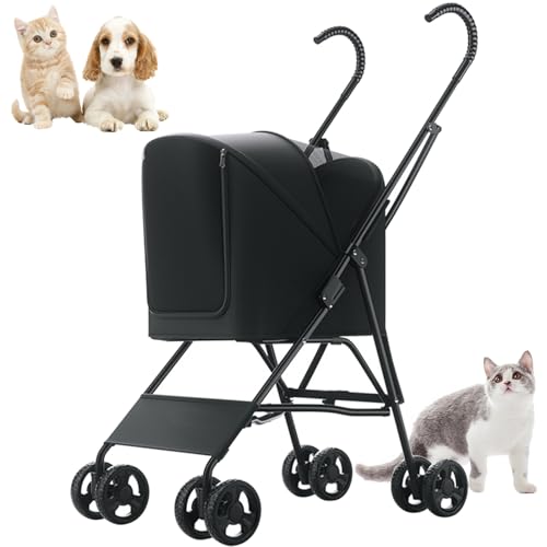 RUYICZB Hundewagen Für Kleine Hunde Katzen, Hundebuggy Bis 10Kg, Regenschirmstruktur Leichter Hundewagen Haustier-Kinderwagen Buggy Atmungsaktive Installation-Freies Design,Schwarz von RUYICZB