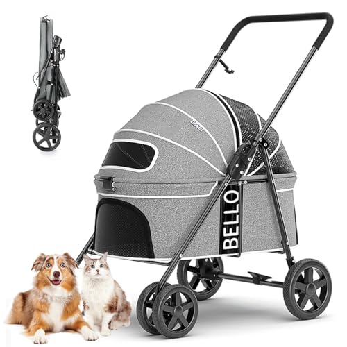 RUYICZB Hundewagen & Haustier Buggy Bis 20Kg, Hundebuggy Einfach Faltbar Buggy Für Hunde Kinderwagen Hunde Haustier-Kinderwagen Für Kleine Und Mittle Hunde Hundebox Für Hunde & Katzen,Grau von RUYICZB