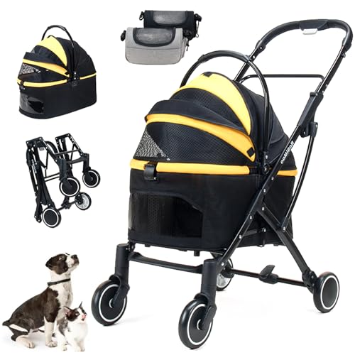 RUYICZB Hundewagen & Haustier Buggy Bis 20Kg Hundebuggy Für Kleine Hunde Katzen Haustier-Kinderwagen Mit Abnehmbarer Transportwanne, Aufbewahrungskorb Tasche, 360° Vorderrad, Bremse,Schwarz von RUYICZB