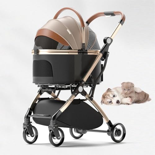 RUYICZB Jogger-Kinderwagen für Haustiere mit 4 Rädern und Abnehmbarer Trage, Reise-Hundewagen mit Aufbewahrungskorb, atmungsaktiver All-Terrain-Katzenkinderwagen,Khaki von RUYICZB