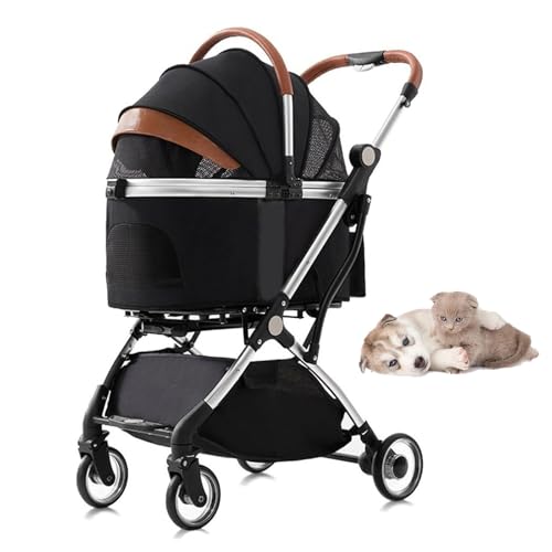 RUYICZB Jogger-Kinderwagen für Haustiere mit 4 Rädern und Abnehmbarer Trage, Reise-Hundewagen mit Aufbewahrungskorb, atmungsaktiver All-Terrain-Katzenkinderwagen,Schwarz von RUYICZB