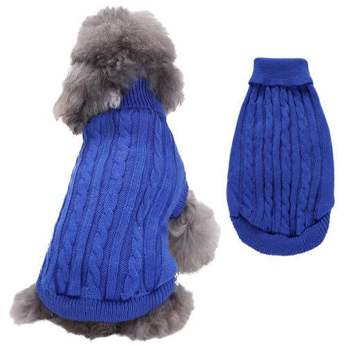 RUYICZB Kabel Stricken Hundepullover Für Kleine Mittlere Hunde Klassische Rollkragen Dicke Kleidung Für Herbst Winter, Weiche Warme Hundekleidung, Welpen Pullover Hund Strickwaren,Dark Blue,XXL von RUYICZB