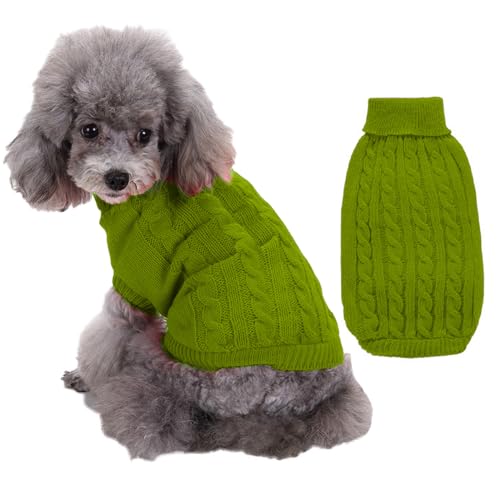 RUYICZB Kabel Stricken Hundepullover Für Kleine Mittlere Hunde Klassische Rollkragen Dicke Kleidung Für Herbst Winter, Weiche Warme Hundekleidung, Welpen Pullover Hund Strickwaren,Fruit Green,L von RUYICZB