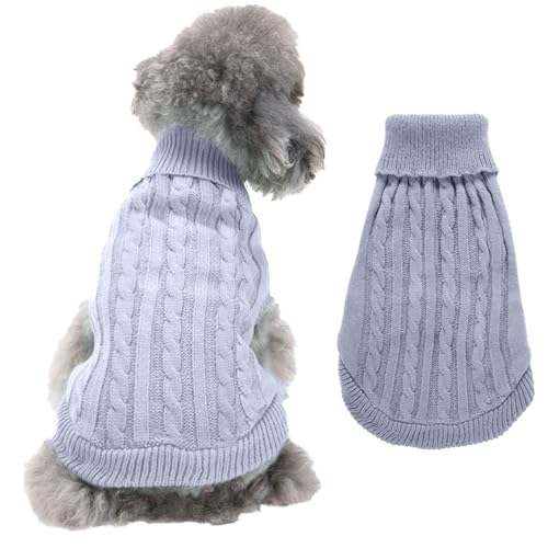 RUYICZB Kabel Stricken Hundepullover Für Kleine Mittlere Hunde Klassische Rollkragen Dicke Kleidung Für Herbst Winter, Weiche Warme Hundekleidung, Welpen Pullover Hund Strickwaren,Grau,XL von RUYICZB