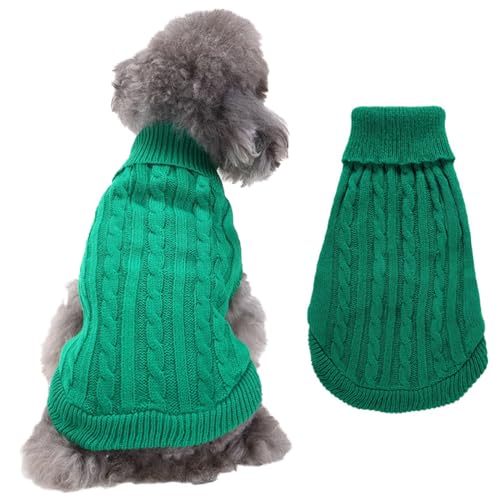 RUYICZB Kabel Stricken Hundepullover Für Kleine Mittlere Hunde Klassische Rollkragen Dicke Kleidung Für Herbst Winter, Weiche Warme Hundekleidung, Welpen Pullover Hund Strickwaren,Grün,XL von RUYICZB