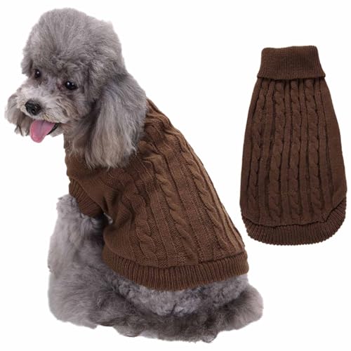 RUYICZB Kabel Stricken Hundepullover Für Kleine Mittlere Hunde Klassische Rollkragen Dicke Kleidung Für Herbst Winter, Weiche Warme Hundekleidung, Welpen Pullover Hund Strickwaren,Kaffee,M von RUYICZB