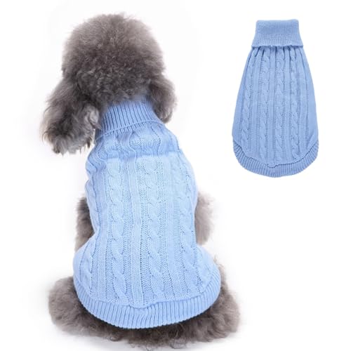 RUYICZB Kabel Stricken Hundepullover Für Kleine Mittlere Hunde Klassische Rollkragen Dicke Kleidung Für Herbst Winter, Weiche Warme Hundekleidung, Welpen Pullover Hund Strickwaren,Light Blue,XXL von RUYICZB