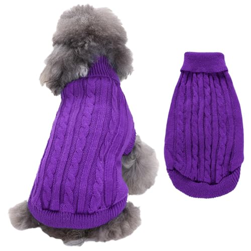 RUYICZB Kabel Stricken Hundepullover Für Kleine Mittlere Hunde Klassische Rollkragen Dicke Kleidung Für Herbst Winter, Weiche Warme Hundekleidung, Welpen Pullover Hund Strickwaren,Lila,XL von RUYICZB