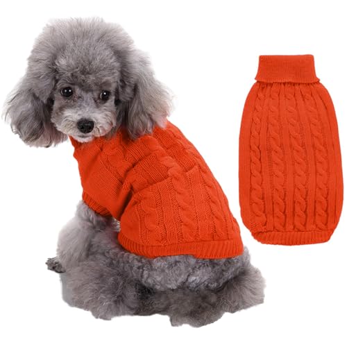 RUYICZB Kabel Stricken Hundepullover Für Kleine Mittlere Hunde Klassische Rollkragen Dicke Kleidung Für Herbst Winter, Weiche Warme Hundekleidung, Welpen Pullover Hund Strickwaren,Orange,XS von RUYICZB