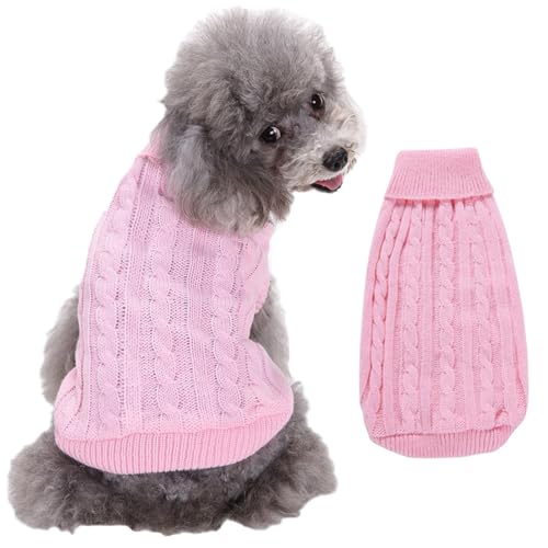 RUYICZB Kabel Stricken Hundepullover Für Kleine Mittlere Hunde Klassische Rollkragen Dicke Kleidung Für Herbst Winter, Weiche Warme Hundekleidung, Welpen Pullover Hund Strickwaren,Rosa,3XL von RUYICZB