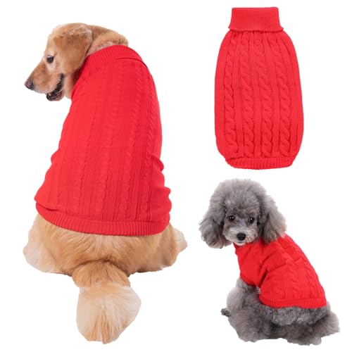 RUYICZB Kabel Stricken Hundepullover Für Kleine Mittlere Hunde Klassische Rollkragen Dicke Kleidung Für Herbst Winter, Weiche Warme Hundekleidung, Welpen Pullover Hund Strickwaren,Rot,L von RUYICZB