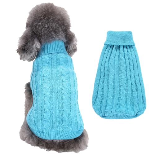 RUYICZB Kabel Stricken Hundepullover Für Kleine Mittlere Hunde Klassische Rollkragen Dicke Kleidung Für Herbst Winter, Weiche Warme Hundekleidung, Welpen Pullover Hund Strickwaren,Sky Blue,XXL von RUYICZB