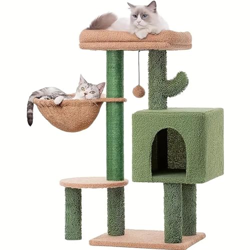 RUYICZB Kaktus Katzenbaum 88Cm Für Indoor-Katzen Condo Katzenhaus Mit Hängematte Höhle Katzenaktivitätzentrum Mit Top Abnehmbaren Bett Sisalstämme Katzenkratzbaum,Khaki von RUYICZB