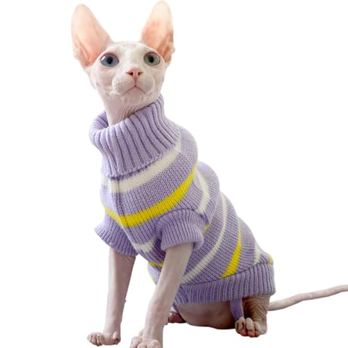 RUYICZB Katze Pullover nur für Katzen, Rollkragen Katze Pullover Pullover mit Ärmeln, Sphynx Haarlose Katzen Katzen Streifen Weste Atmungsaktive Kätzchen Kleidung, Katze Pyjama Overall,L von RUYICZB