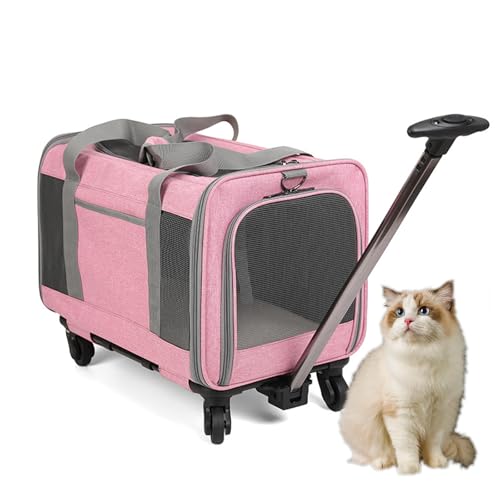 RUYICZB Katzen-/Hundetragetasche mit Rädern, Reisetragetasche für Hunde mit Teleskopgriff und verbesserten Rädern, Premium-Transporttasche für Haustiere,Rosa von RUYICZB