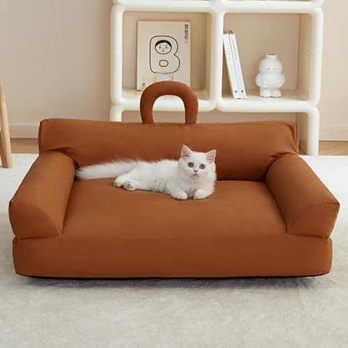 RUYICZB Katzenbett Aus Kunstleder, wasserdichte Und Abnehmbare Katzencouch, Leicht Zu Reinigendes Katzensofa, Universell Für Alle Jahreszeiten, Haustier-Sofabetten, Moderne Haustiermöbel,Braun,L von RUYICZB