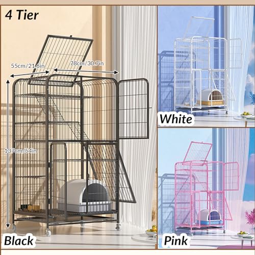 RUYICZB Katzenkäfig, Katzenkäfig Für Den Innenbereich, Mit Türschlössern Und Boden, Dreitüriges Design, Frettchenkäfig, Kaninchenkäfig, Kleintierkäfige Mit Rädern Und Leiter,Weiß,4 Tier von RUYICZB