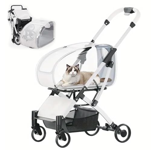 RUYICZB Katzenkäfig-Jogger-Kinderwagen für mittelgroße und kleine Hunde und Katzen, 3-in-1-Haustier-Kinderwagen mit Abnehmbarer Trage,Clear von RUYICZB