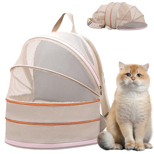 RUYICZB Katzenrucksack, Groß Katzen Rucksack, Haustier Rucksäcke, Für Katzen Hunde, Atmungsaktive Mesh Fenstertaschen, Tragbare Ourdoor Raum Tragetasche Für Reisen, Wandern,Beige von RUYICZB