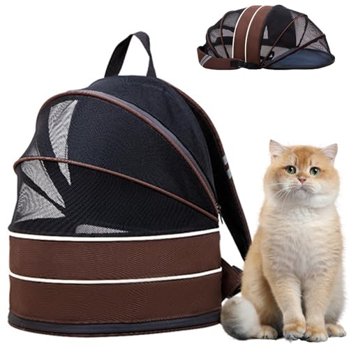 RUYICZB Katzenrucksack, Groß Katzen Rucksack, Haustier Rucksäcke, Für Katzen Hunde, Atmungsaktive Mesh Fenstertaschen, Tragbare Ourdoor Raum Tragetasche Für Reisen, Wandern,Kaffee von RUYICZB