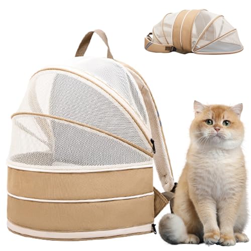 RUYICZB Katzenrucksack, Groß Katzen Rucksack, Haustier Rucksäcke, Für Katzen Hunde, Atmungsaktive Mesh Fenstertaschen, Tragbare Ourdoor Raum Tragetasche Für Reisen, Wandern,Khaki von RUYICZB