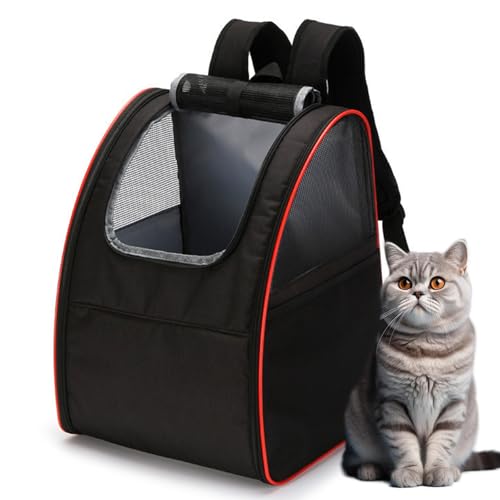 RUYICZB Katzenrucksack,Haustier Rucksäcke Mit Netzfenster, Haustier Tragetasche Für 6Kg Hunde Und Katzen Weich Faltbar Mit Innerer Sicherheitsleine Und Haustiermatte Für Reisen, Wandern,Black red von RUYICZB