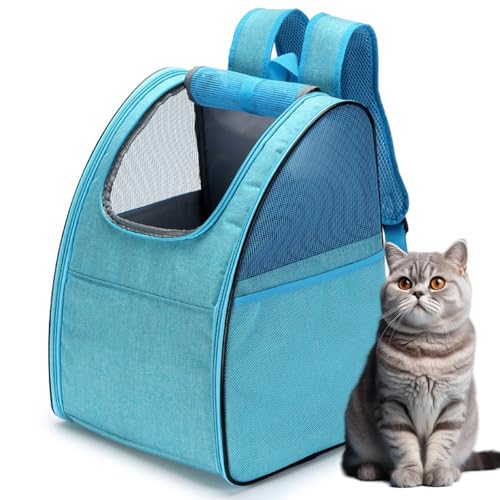 RUYICZB Katzenrucksack,Haustier Rucksäcke Mit Netzfenster, Haustier Tragetasche Für 6Kg Hunde Und Katzen Weich Faltbar Mit Innerer Sicherheitsleine Und Haustiermatte Für Reisen, Wandern,Light Blue von RUYICZB