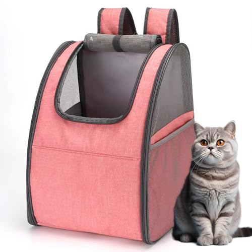 RUYICZB Katzenrucksack,Haustier Rucksäcke Mit Netzfenster, Haustier Tragetasche Für 6Kg Hunde Und Katzen Weich Faltbar Mit Innerer Sicherheitsleine Und Haustiermatte Für Reisen, Wandern,Rosa von RUYICZB