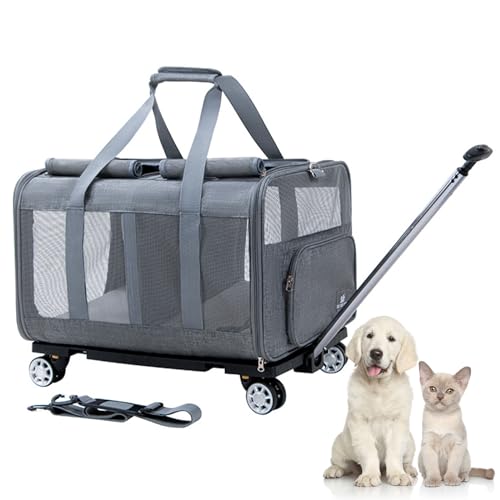 RUYICZB Katzentransportbox, Transportbox Hund Mit Abnehmbarer Stangenplattform Und Verbesserten Rädern, Faltbare Haustier-Reisetragetasche Transporttasche Mit Räder 2 Katzen,Dark Gray von RUYICZB