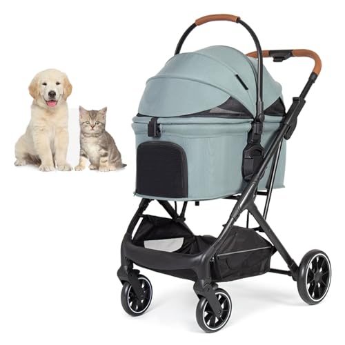 RUYICZB Kinderwagen für Haustiere, 3-in-1, multifunktionaler Hundebuggy, Jogging-Kinderwagen für Haustiere mit Abnehmbarer Trage, Leichter Reisebuggy mit Hinterradbremsen,Grün von RUYICZB