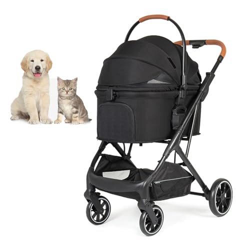 RUYICZB Kinderwagen für Haustiere, 3-in-1, multifunktionaler Hundebuggy, Jogging-Kinderwagen für Haustiere mit Abnehmbarer Trage, Leichter Reisebuggy mit Hinterradbremsen,Schwarz von RUYICZB