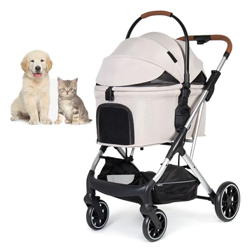 RUYICZB Kinderwagen für Haustiere, 3-in-1, multifunktionaler Hundebuggy, Jogging-Kinderwagen für Haustiere mit Abnehmbarer Trage, Leichter Reisebuggy mit Hinterradbremsen,Weiß von RUYICZB