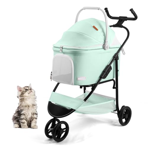 RUYICZB Kinderwagen für Haustiere mit 3 Rädern, 3-in-1-Multifunktions-Hundewagen, Jogging-Kinderwagen mit Abnehmbarer Tragetasche, Leichter Reisekinderwagen,Grün von RUYICZB