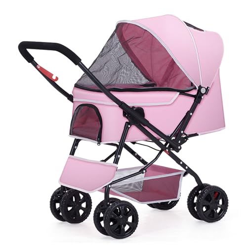 RUYICZB Kinderwagen für Haustiere mit umkehrbaren Griff, zusammenklappbarer Kinderwagen für Hunde mit 4 Stoßdämpfungsrädern, atmungsaktiver Kinderwagen für Welpen,Rosa von RUYICZB