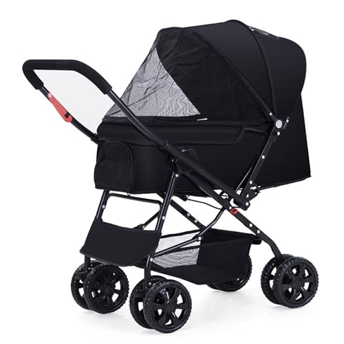 RUYICZB Kinderwagen für Haustiere mit umkehrbaren Griff, zusammenklappbarer Kinderwagen für Hunde mit 4 Stoßdämpfungsrädern, atmungsaktiver Kinderwagen für Welpen,Schwarz von RUYICZB