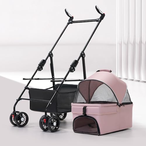 RUYICZB Kinderwagen für Hunde und Katzen mit 4 Rädern, Jogger-Kinderwagen mit Hundekäfig, verstellbarem Griff und Sonnenschutz, Faltbarer Kinderwagen für Haustiere,Rosa von RUYICZB