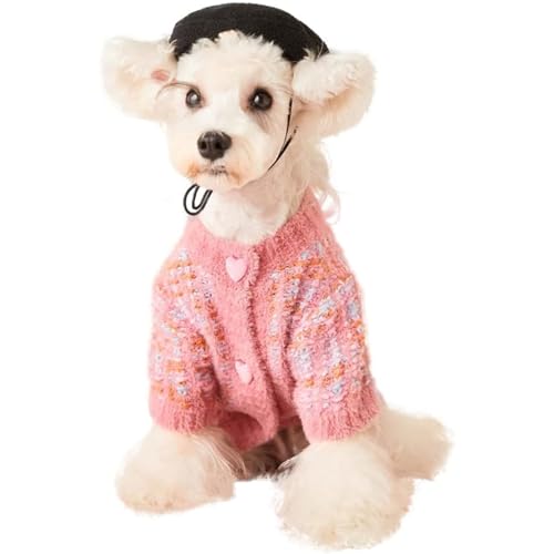 RUYICZB Kleine Hund Pullover, Haustier Pullover Cardigan Nette Herz Form Schnallen Pullover Für Hund Katze Weiche Jacke Welpen Strickwaren Kleidung Für Chihuahua Bulldog Yorkie,Rosa,XS von RUYICZB