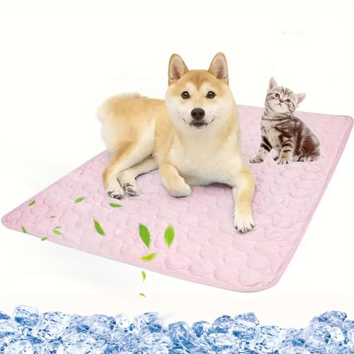 RUYICZB Kühlmatte Für Hunde Haustiermatte Aus Eisseide, Waschbar Pet Cooling Mat Selbstkühlend Kältematte Für Haustiere Ungiftiges, Faltbar Kühlmatte Hunde Katzen Für Sommer,Rosa,XL 39.4x27.5in von RUYICZB