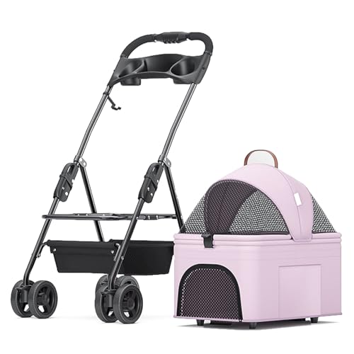 RUYICZB Leichter Kinderwagen für Haustiere mit Abnehmbarer Tragetasche, Kinderwagen für Haustiere mit atmungsaktivem und sichtbarem Netz und Aufbewahrungskorb,Rosa von RUYICZB