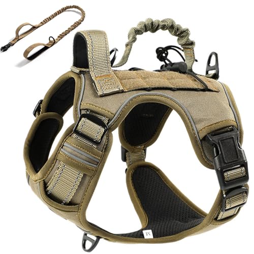 RUYICZB No-Pull Taktisches Hundegeschirr Taktisches Geschirr Hund Langlebig Nylon Hunde Brustgeschirr Mit 2 Komfort-Griffe & Reflexstreifen Für Wandern, Spazierengehen, Training,Khaki,Small von RUYICZB