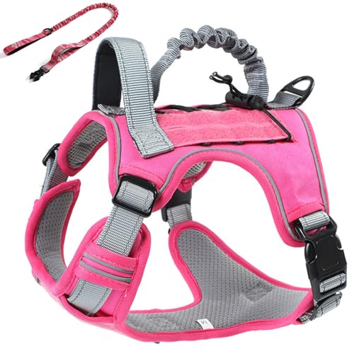 RUYICZB No-Pull Taktisches Hundegeschirr Taktisches Geschirr Hund Langlebig Nylon Hunde Brustgeschirr Mit 2 Komfort-Griffe & Reflexstreifen Für Wandern, Spazierengehen, Training,Rosa,Large von RUYICZB