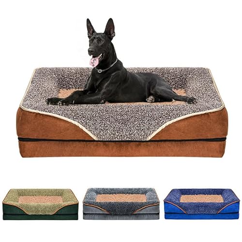 RUYICZB Orthopädische Hundebetten aus Schaumstoff, Hundesofabett mit waschbarem, abnehmbarem Bezug und Rutschfester Unterseite, waschbares Haustierbett,Dark Brown,100x60x16cm von RUYICZB