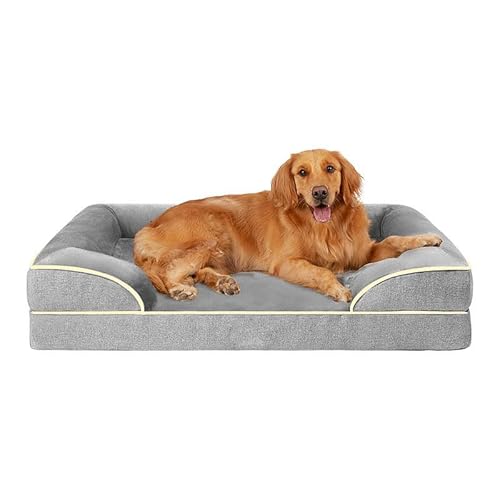 RUYICZB Orthopädische Hundebetten aus Schaumstoff, waschbares Hundebettsofa mit Nackenrolle und abnehmbarem Bezug, bequemes Haustierbett,Grau,110x80x21cm von RUYICZB