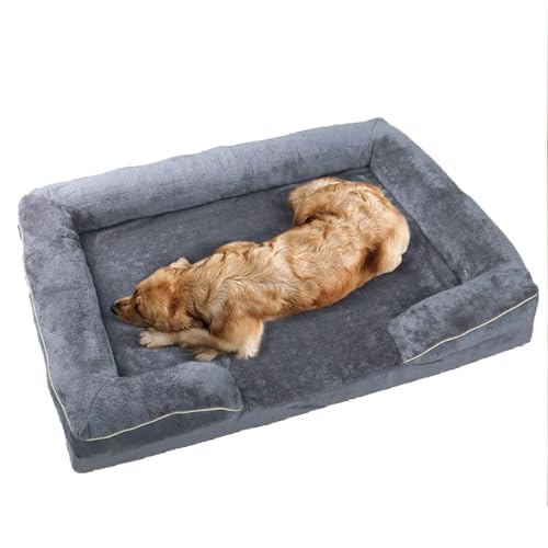 RUYICZB Orthopädische Hundebetten aus Schaumstoff, waschbares Hundesofabett mit Eierschaumstoffunterstützung und abnehmbarem Bezug, Haustierbett,Grau,113x81x18cm von RUYICZB