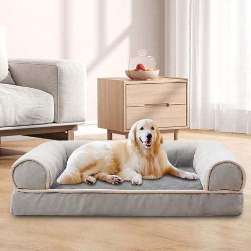 RUYICZB Orthopädische Hundebetten mit Nackenrolle, waschbares Hundesofabett, Haustierbett mit abnehmbarem Bezug und Rutschfester Unterseite,Light Gray,50x40x11CM von RUYICZB