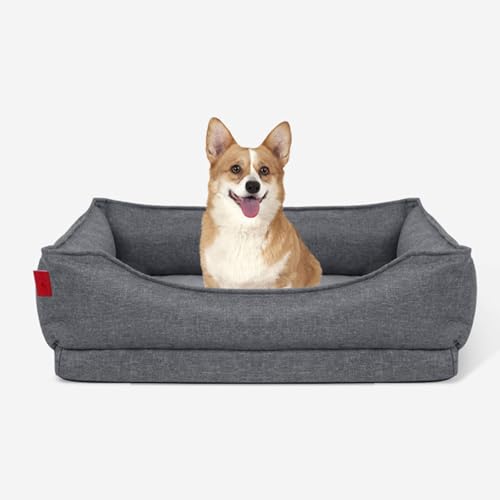 RUYICZB Orthopädisches, waschbares Hundebett, bequemes Hundesofabett mit 4 Seiten und Memory Foam, Haustierkäfigbett mit abnehmbarem Bezug und Rutschfester Unterseite,76x51x20cm von RUYICZB