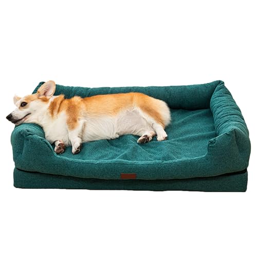 RUYICZB Orthopädisches, weiches Hundebett, waschbares Hundebett mit Nackenrolle an den Seiten, Haustier-Couchbett mit Eierkisten-Schaumstoffunterstützung,Grün,115x85x16cm von RUYICZB