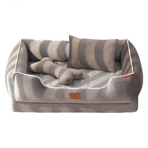 RUYICZB Orthopädisches Hunde- und Katzenbett, bequemes Hundesofabett mit 4 Seitenpolstern und Eierkarton-Schaum, waschbares Haustierbett mit abnehmbarem Bezug,Braun,45x35x18cm von RUYICZB